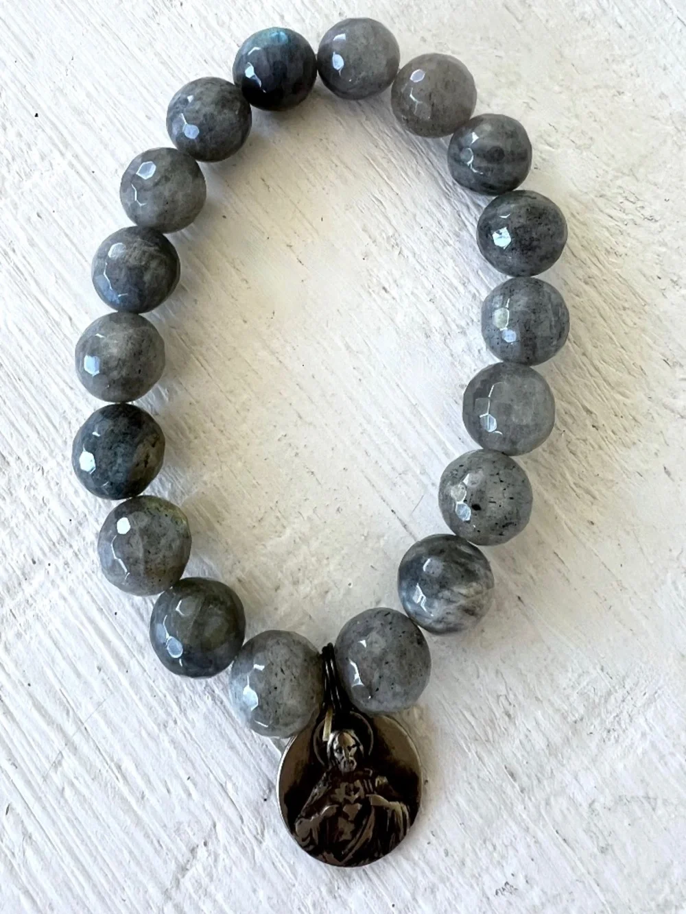 LABRADORITE Faceted Bead Stretch Bracelet with Charm